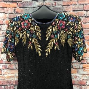 Sequin Cocktail Dress VINTAGE Large Black